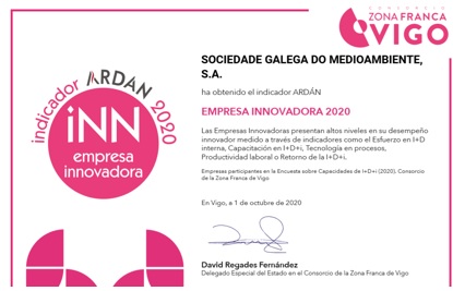 Sogama, certificada por ARDÁN como Empresa Innovadora 2020