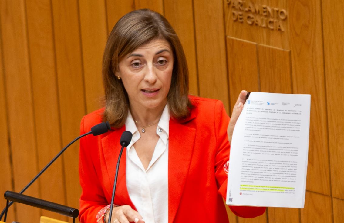 Ángeles Vázquez durante su intervención en el Parlamento de Galicia