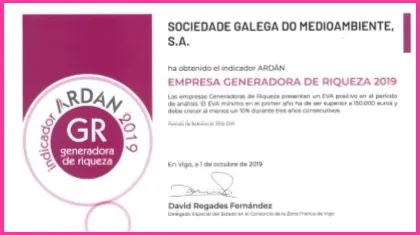 Sogama, certificada por ARDÁN como empresa innovadora y generadora de riqueza 2019